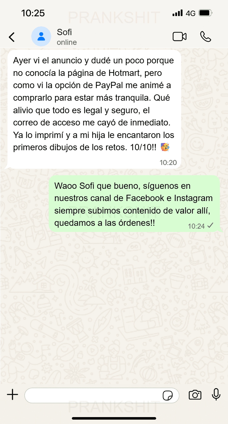 WHATSAPP-02 PANTALLA CON COMENTARIO DE WHATSAPP DE MAMA CONTENTA CON SU NUEVO EBOOK GIMNASIA CEREBRAL
